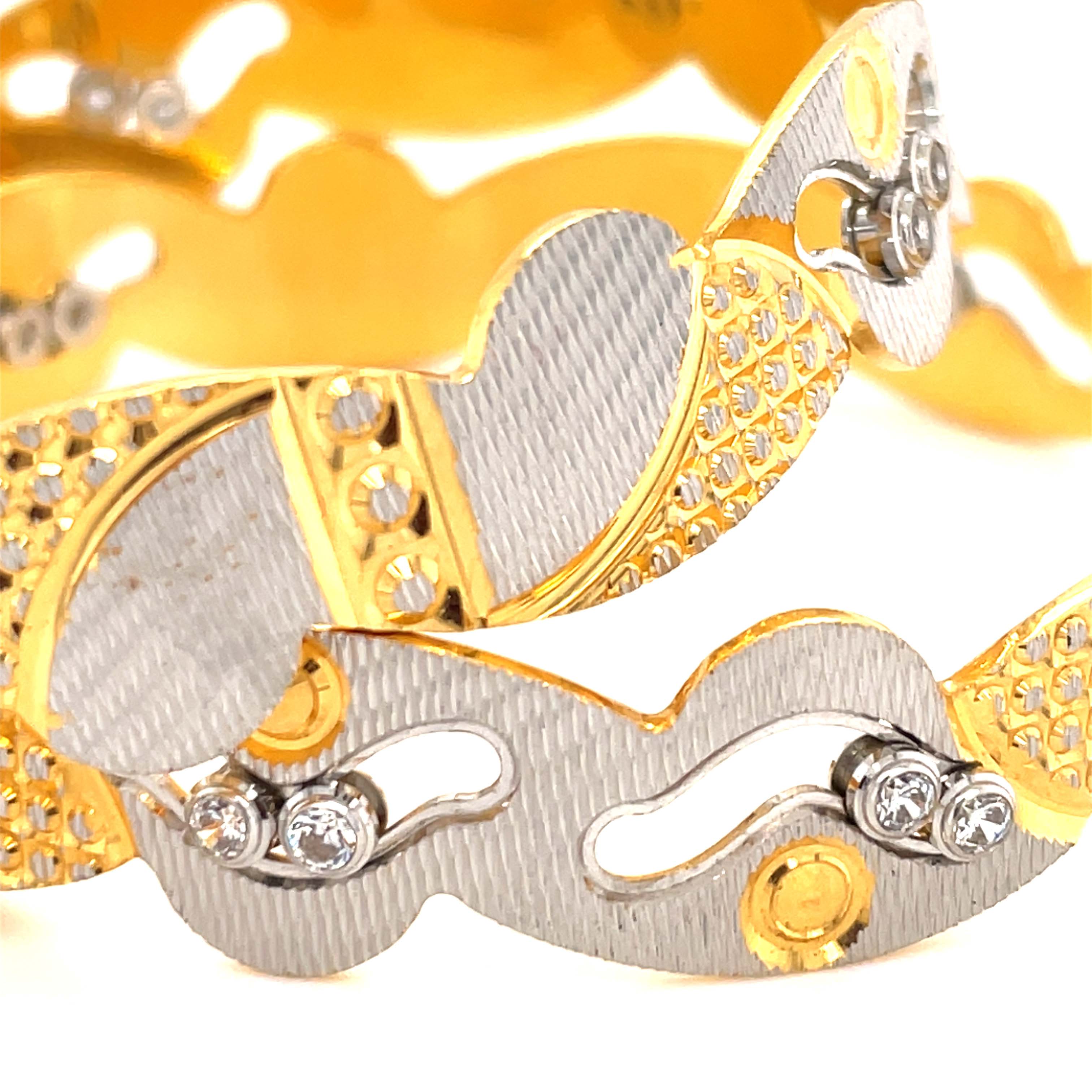 22K Gold Two-Tone Dancing Stone Bangles - Pair