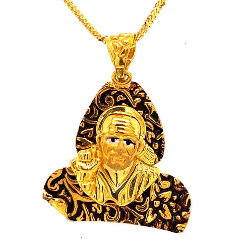 22k Gold Ornate Sai Baba Black Fill-In Pendant