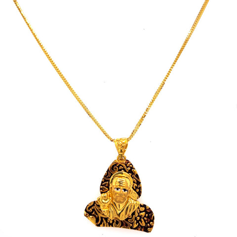 22k Gold Ornate Sai Baba Black Fill-In Pendant