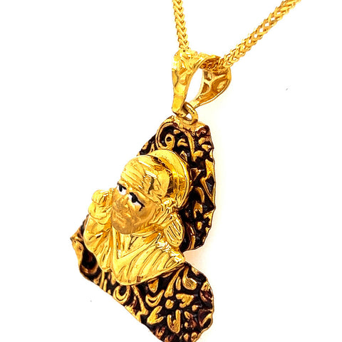 22k Gold Ornate Sai Baba Black Fill-In Pendant