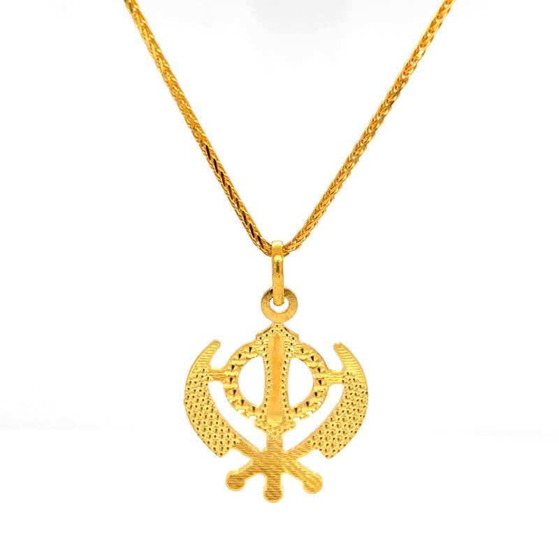 22K Gold Laser-Etched Khanda Sikh Religious Pendant