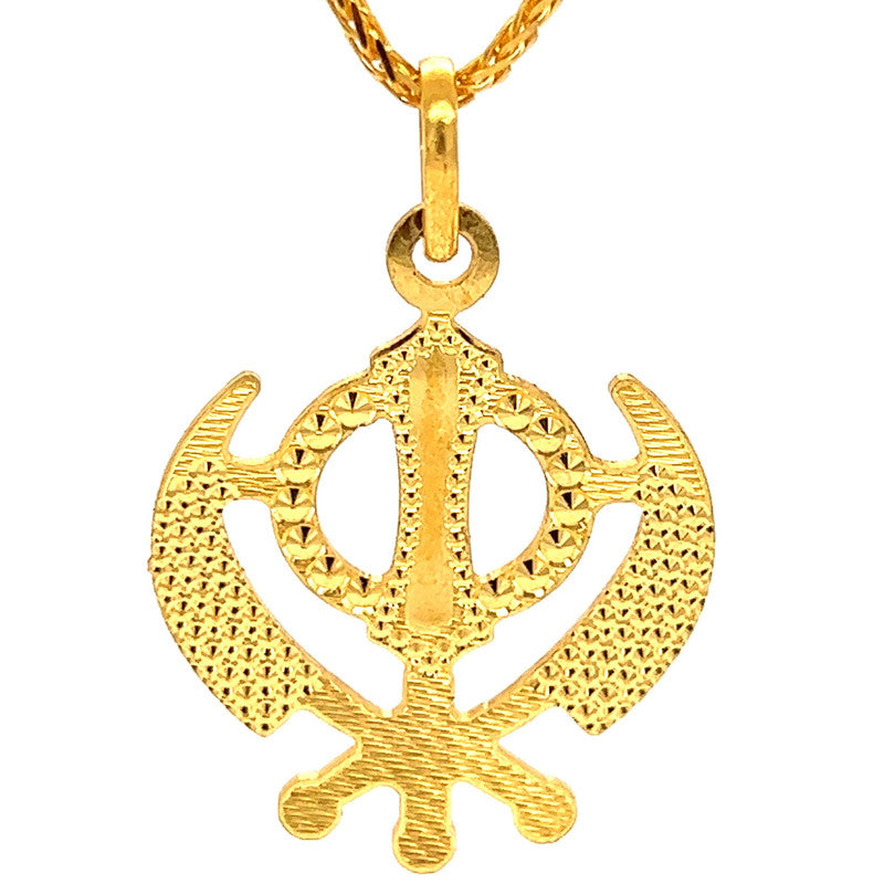 22K Gold Laser-Etched Khanda Sikh Religious Pendant