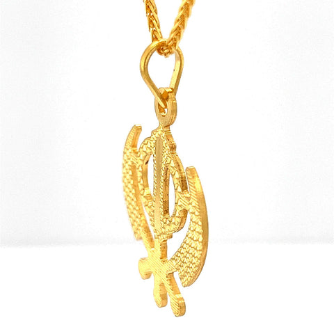 22K Gold Laser-Etched Khanda Sikh Religious Pendant