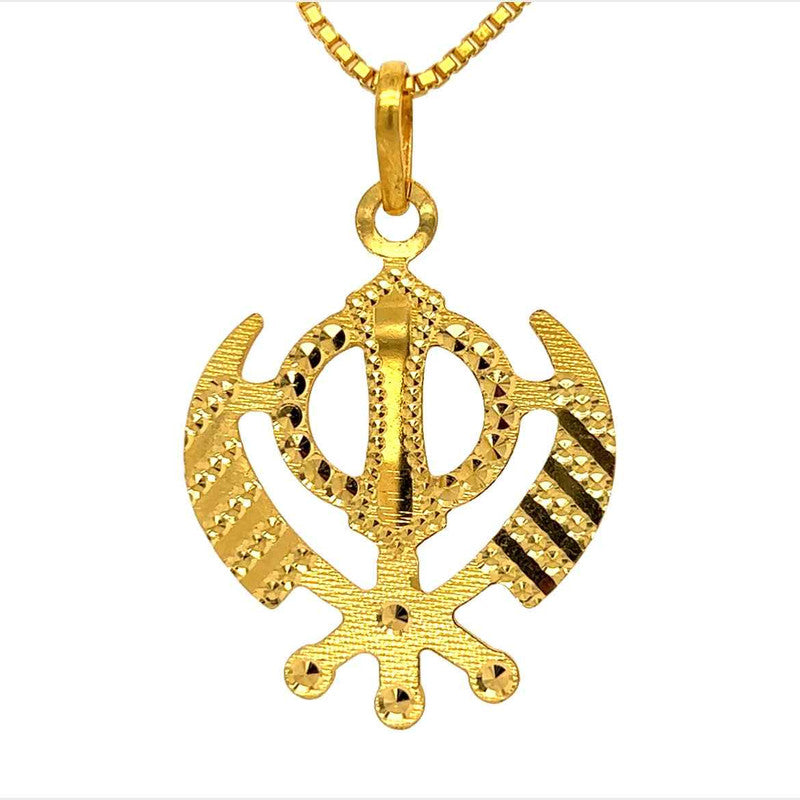 22K Gold Timeless Laser-Etched Khanda Sikh Pendant