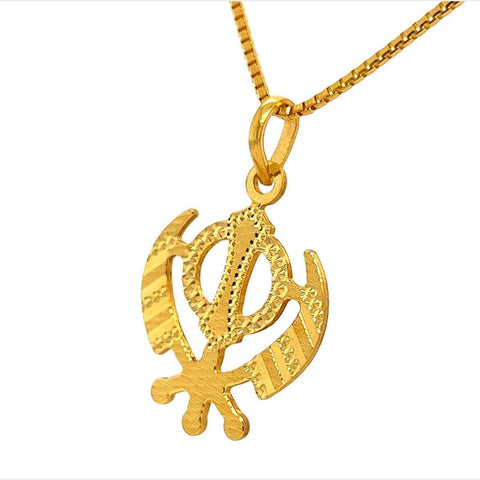 22K Gold Textured Laser-Cut Khanda Sikh Pendant