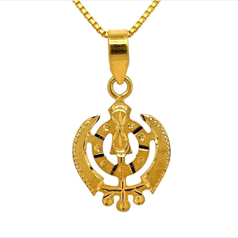 22K Gold Textured Laser-Etched Khanda Sikh Pendant