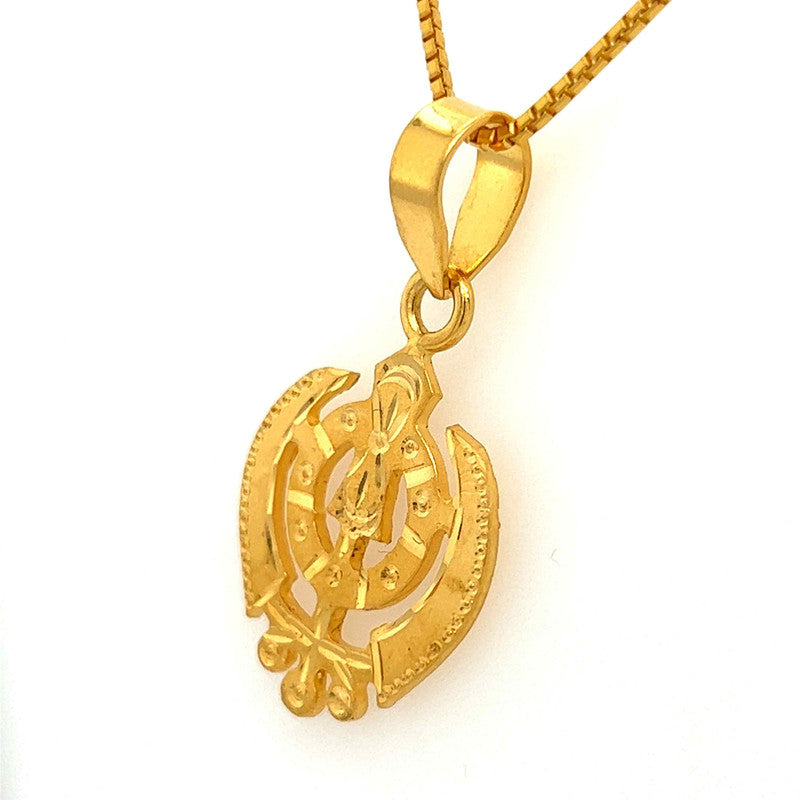 22K Gold Textured Laser-Etched Khanda Sikh Pendant