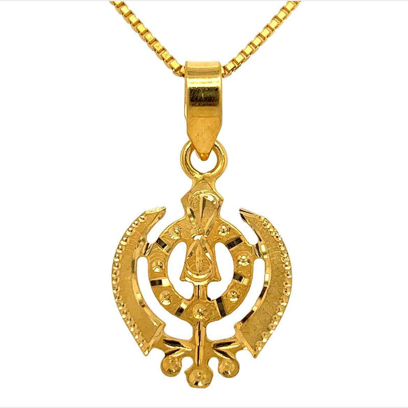 22K Gold Textured Laser-Engraved Khanda Sikh Pendant