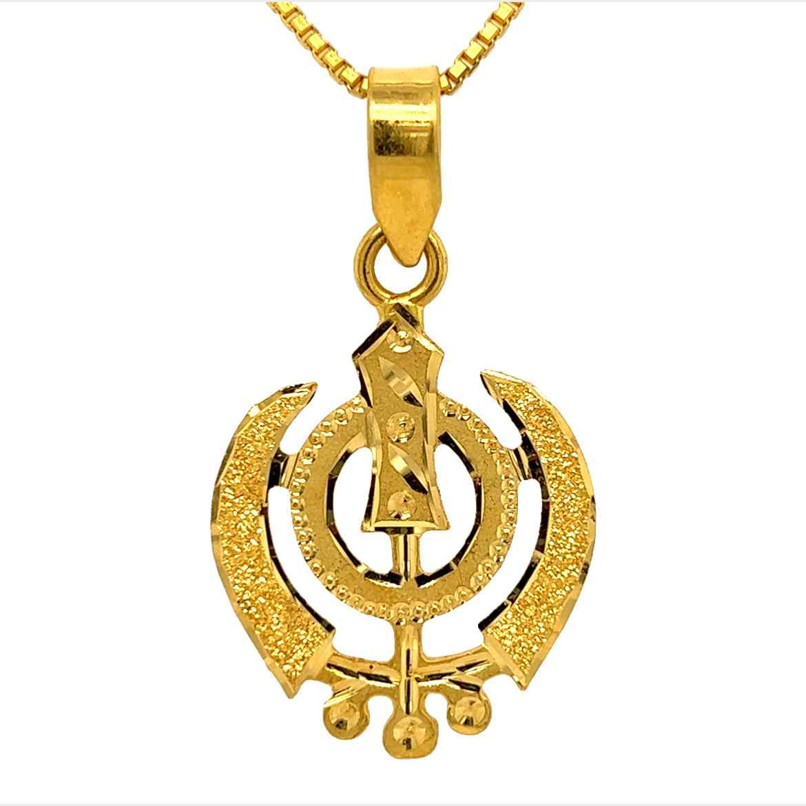 22K Gold Intricate Laser-Engraved Khanda Sikh Pendant