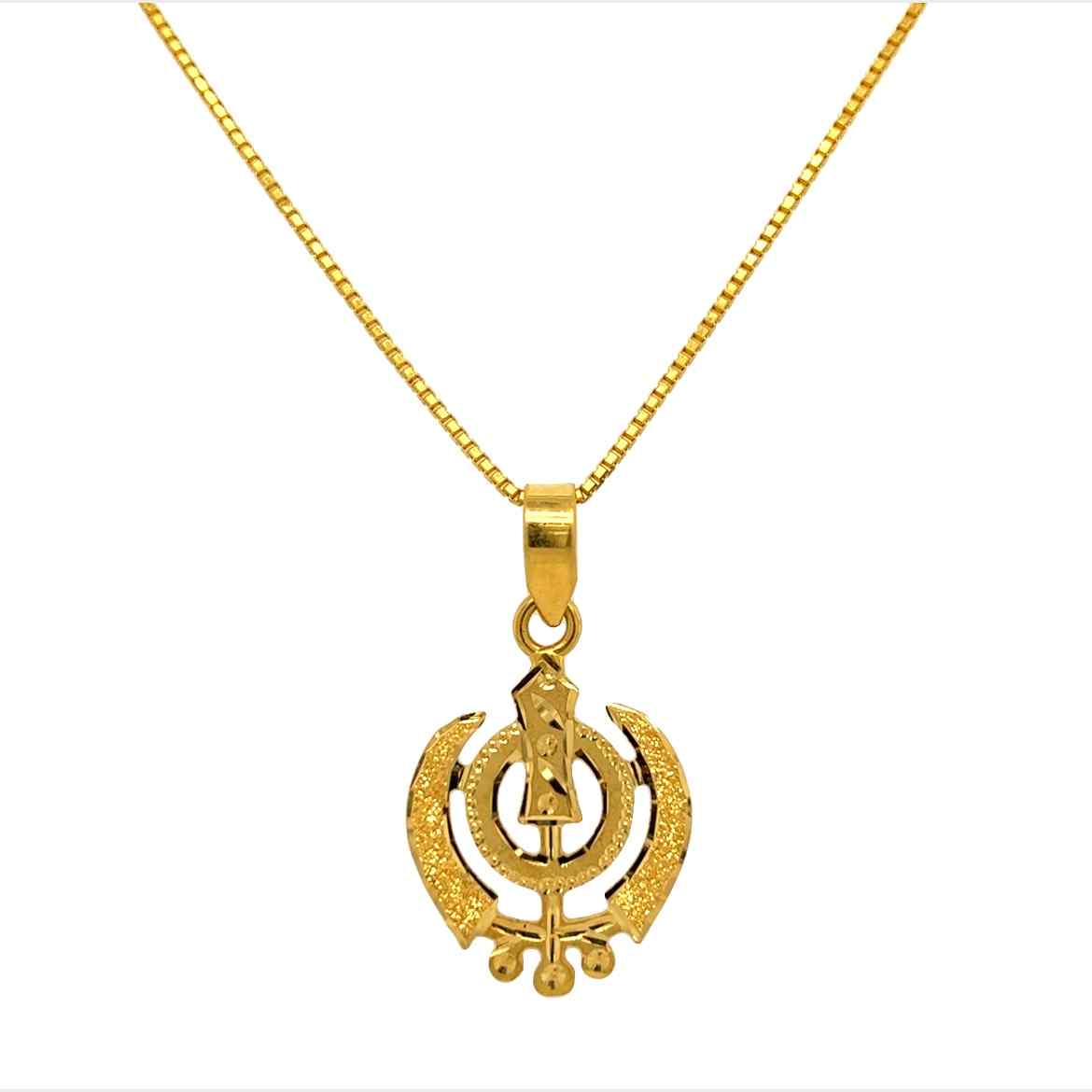 22K Gold Intricate Laser-Engraved Khanda Sikh Pendant