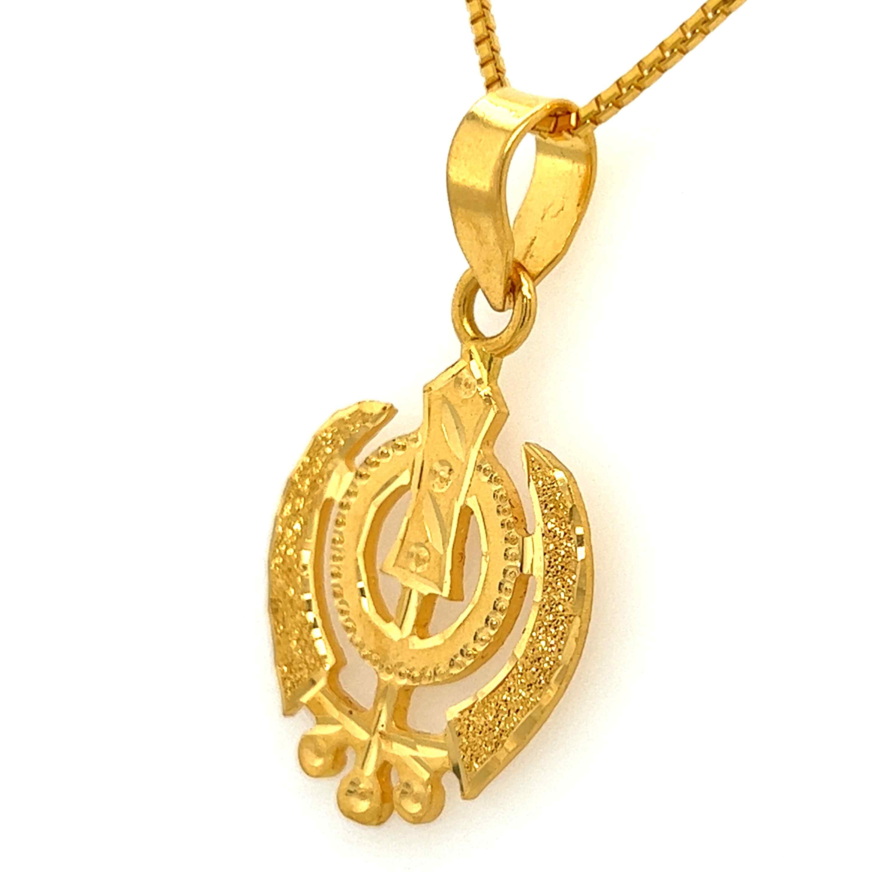 22K Gold Intricate Laser-Engraved Khanda Sikh Pendant