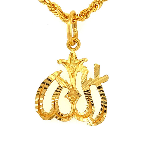 22k Gold Laser Etched Classic Allah Pendant