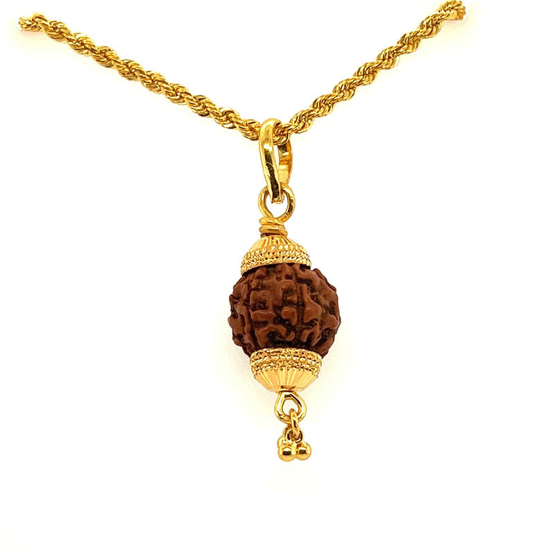 22K Gold Statement Rudraksha Pendant with Dangling Beads