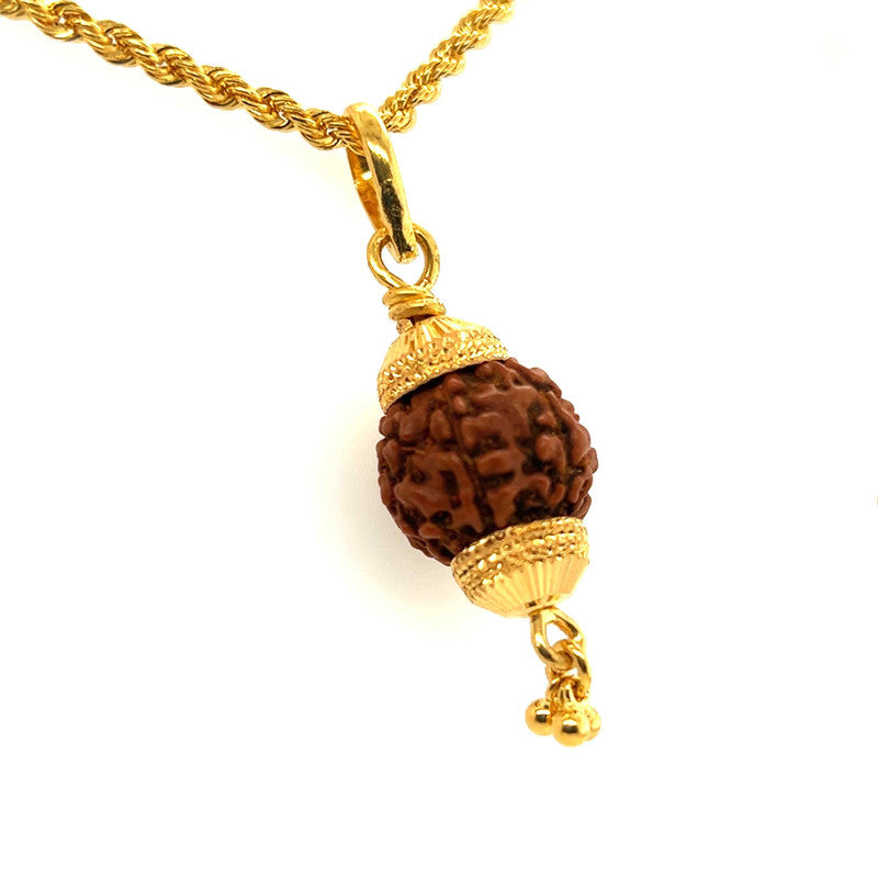 22K Gold Statement Rudraksha Pendant with Dangling Beads