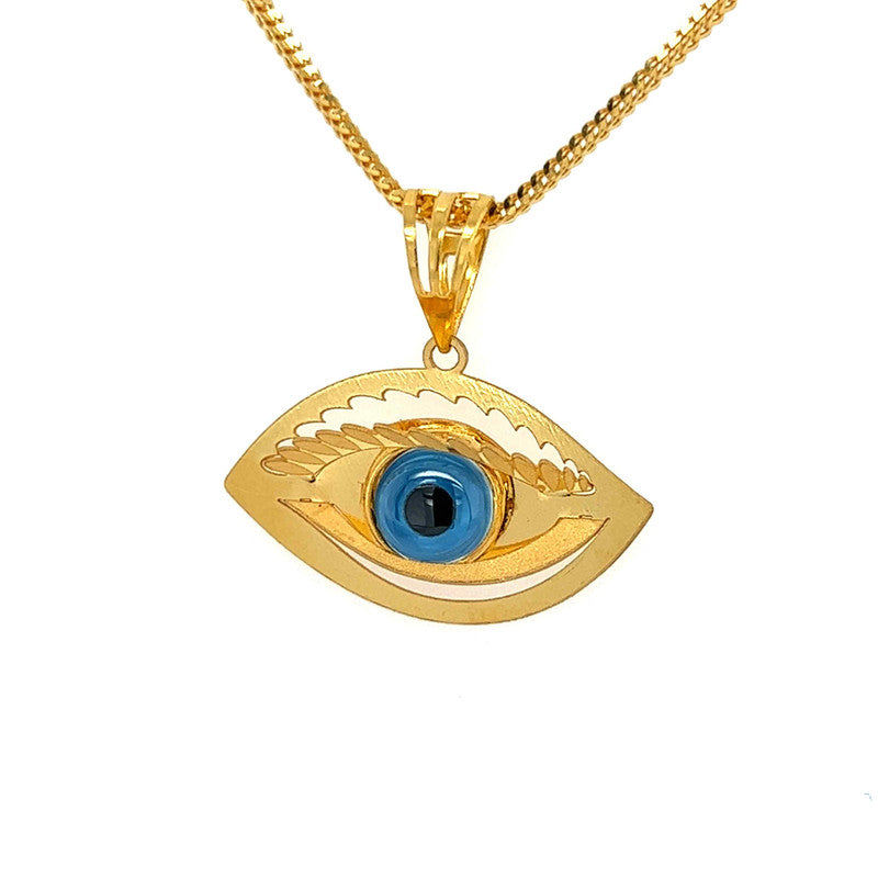 22K Gold Diamond-Cut Evil Eye Pendant