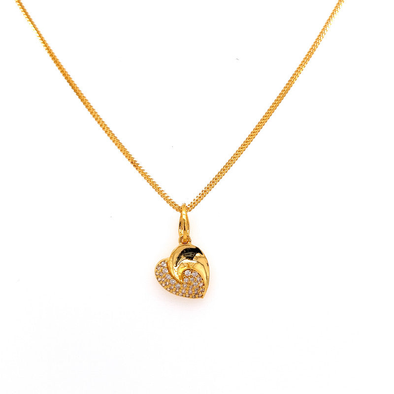 22k Gold White CZ Encrusted Half Heart Pendant – Gold Palace