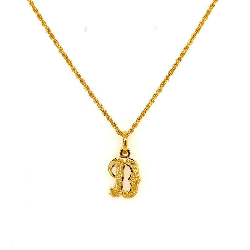 22K Gold Textured "D" Initial Pendant