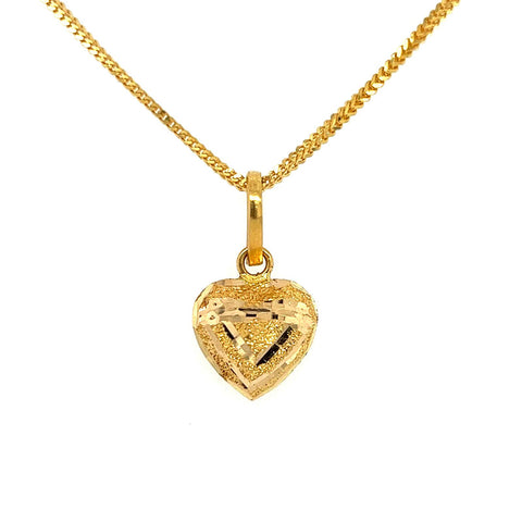 22K Gold Textured Solid Heart Pendant