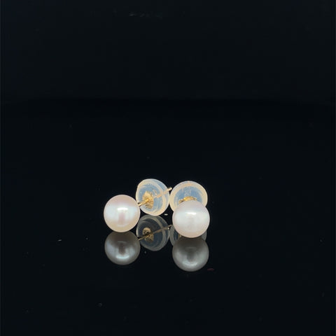Kids' 14K Gold Round Cultured Pearl Stud Earrings