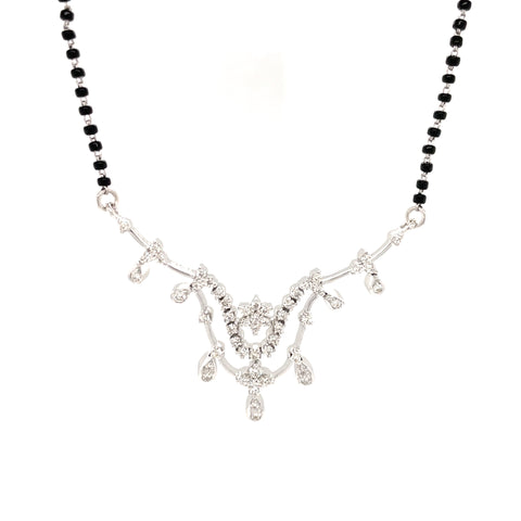 18K White Gold Diamond Black Bead Mangalsutra
