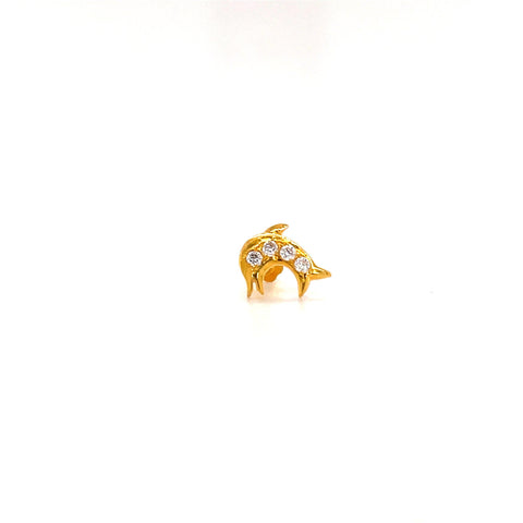 18K Gold CZ Dolphin Nose Pin