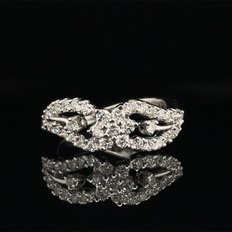 18K White Gold Diamond Twin Leaf Ring