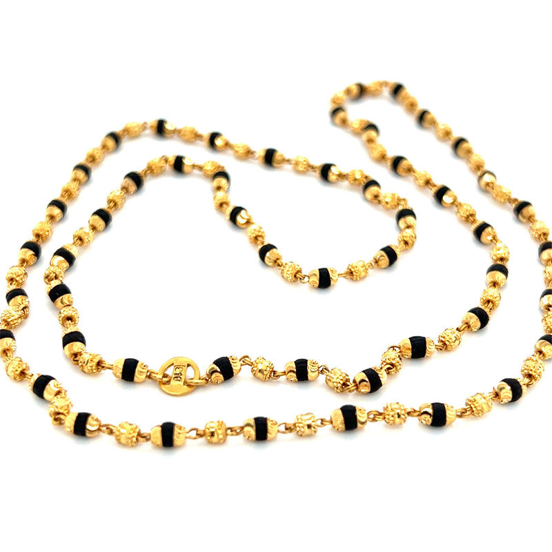 22K Gold Dark Beaded Tulsi Mala 24.5 Inch