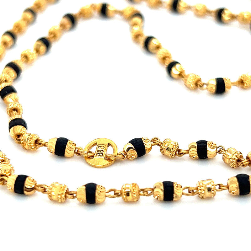 22K Gold Dark Beaded Tulsi Mala 24.5 Inch