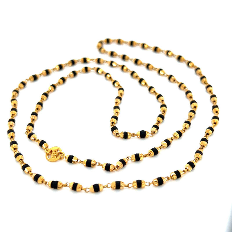 22K Gold Dark Beaded Tulsi Mala 26 Inch