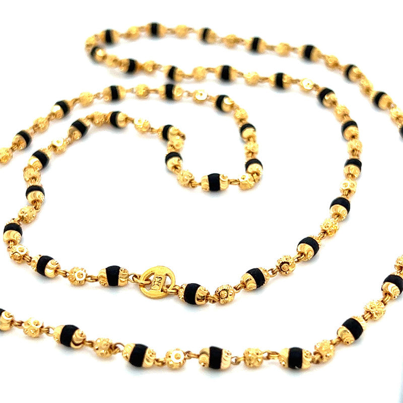 22K Gold Dark Bead Tulsi Mala 25.5 Inch