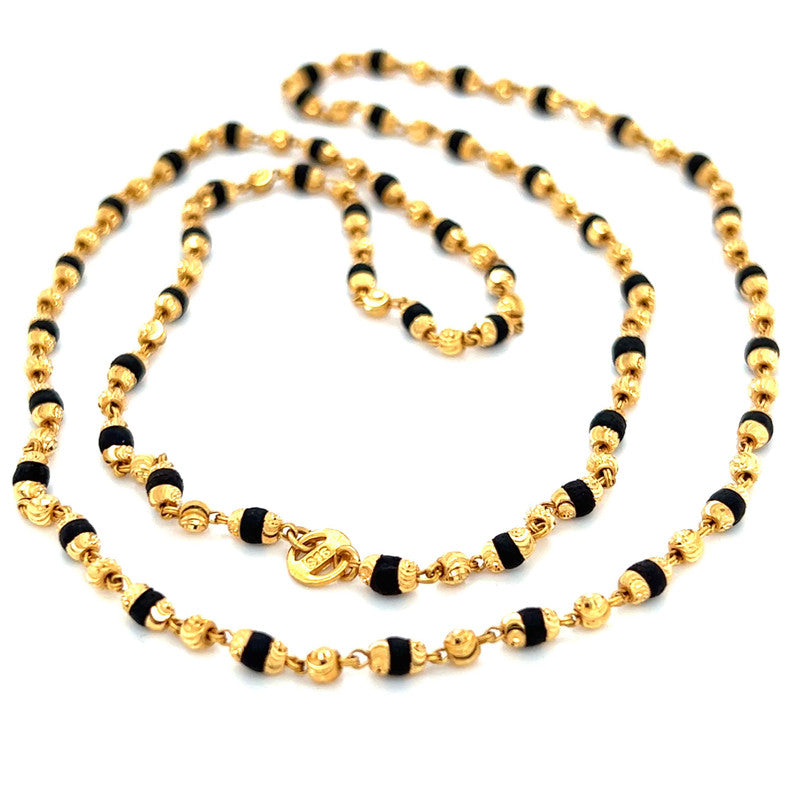 22K Gold Dark Bead Tulsi Mala 24 Inch